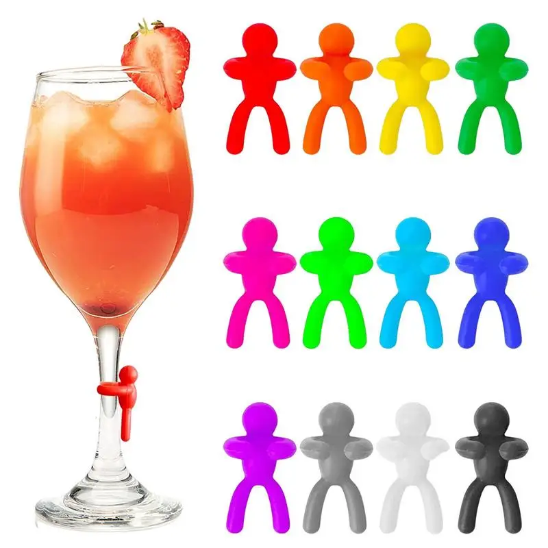 

12pcs Little Man Wine Glass Markers Multicolor Party Glass Markers Reusable Funny Wine Cup Marker For Drinks Cocktail Cup Mark