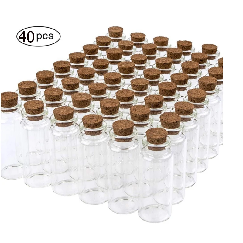 40pcs 20ml 22X80mm Cute Clear Glass Bottles with Cork Stopper Empty Spice Bottles Jars DIY Crafts Vials Storage Wedding Favors