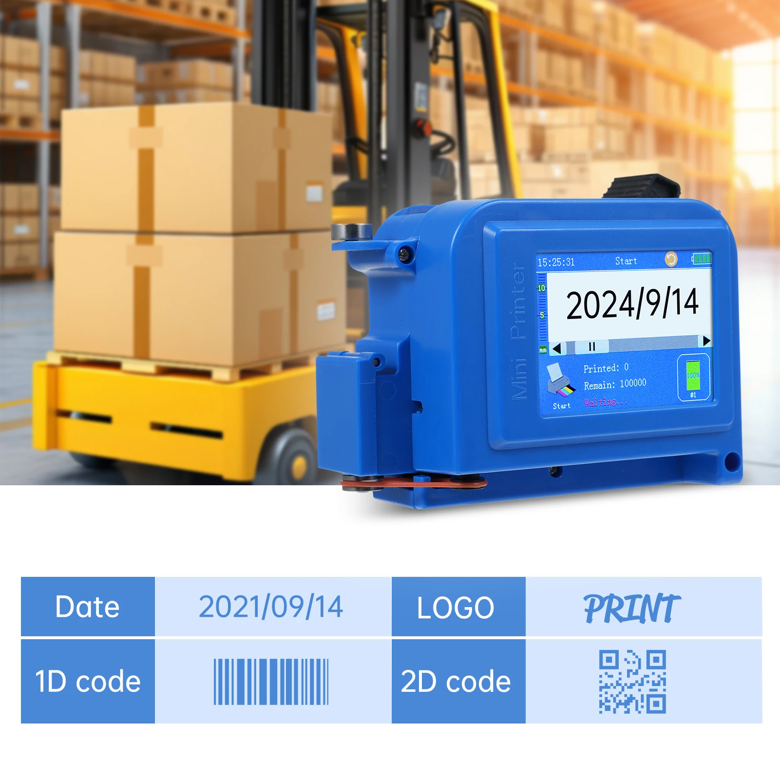 NEW Handheld Inkjet Printer with 2.4 Inch Touchscreen Intelligent Barcode Printer Support Logo Date QR Code Symbols Batch Number