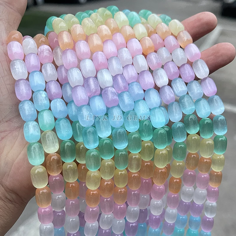 8*12mm Dyed Color Multicolor Selenite Stone Barrel Shape Beads Smooth Loose Spacer For Jewelry Making Diy Necklace Bracelet