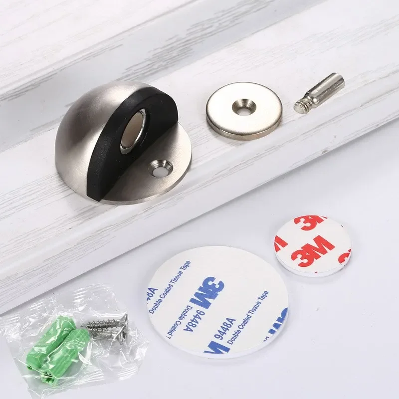 Stainless Steel Rubber Magnetic Door Stopper Non Punching Sticker Hidden Door Holders Floor Mounted Nail-free Stops