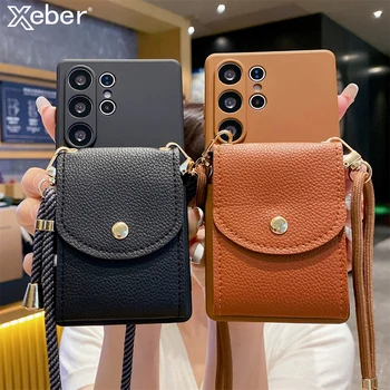 Crossbody Lanyard Leather Wallet Case For Samsung S24 S25 Ultra S23 S22 Plus S21 S20 Note 20 A73 A72 A71 A70 A55 A54 A53 A52 A50 1