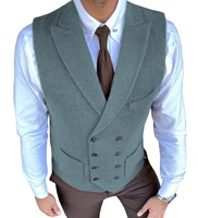 Men's Casual Double Breasted Suit Vest Herringbone Pattern Notch Lapel Waistcoat for Groomsmen for Wedding 1