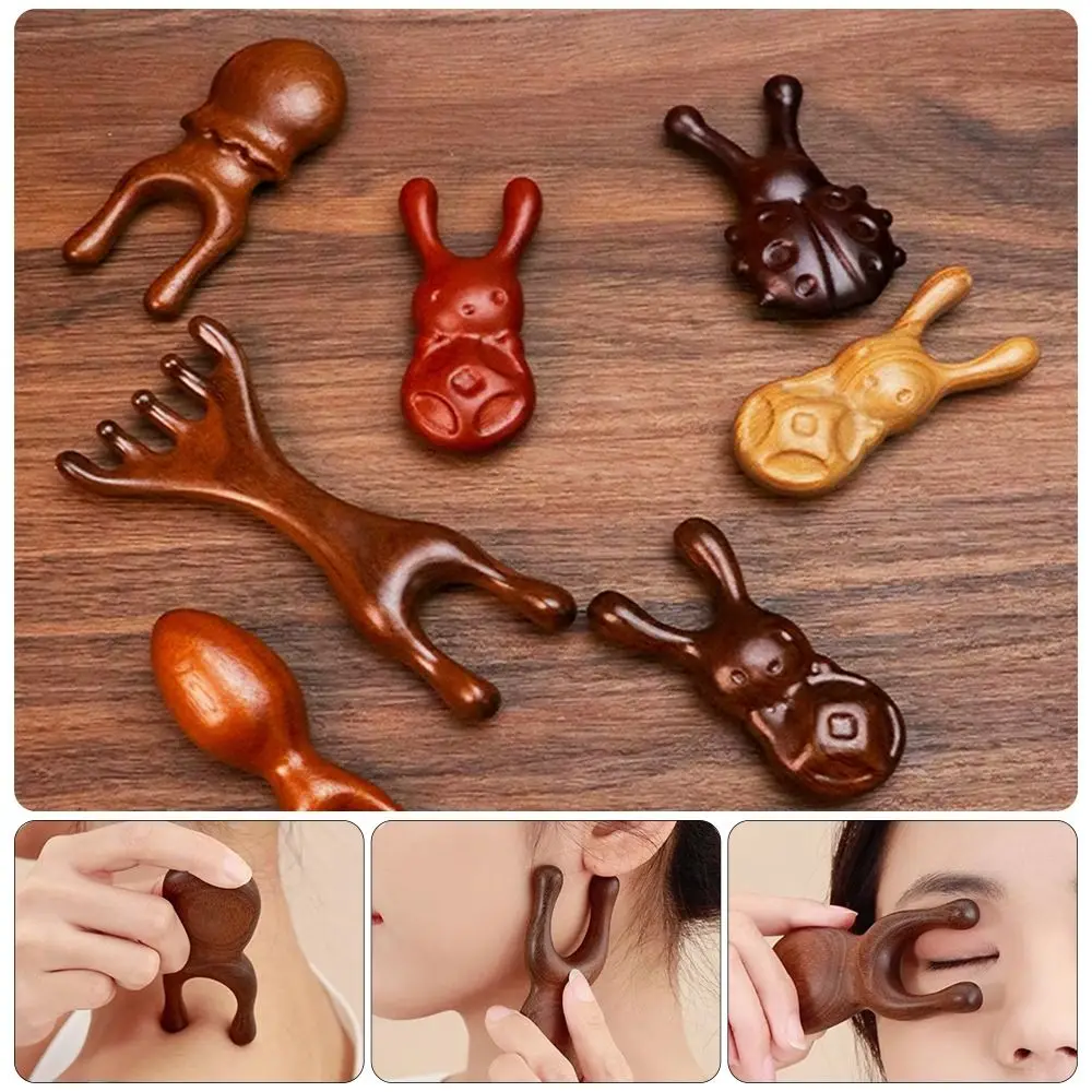 Face Scalp Gua Sha Massager Sandalwood Anti-Static Body Meridian Massage Comb Help Blood Circulation Nose Shaper