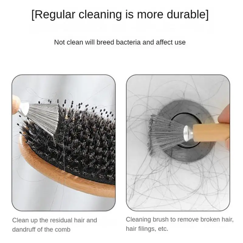 1pc Hair Brush Cleaner Mini Dirt Remover Home Travel Salon Rake with Metal Wire Portable Comb Brush Wooden Handle Cleaning Tools 2