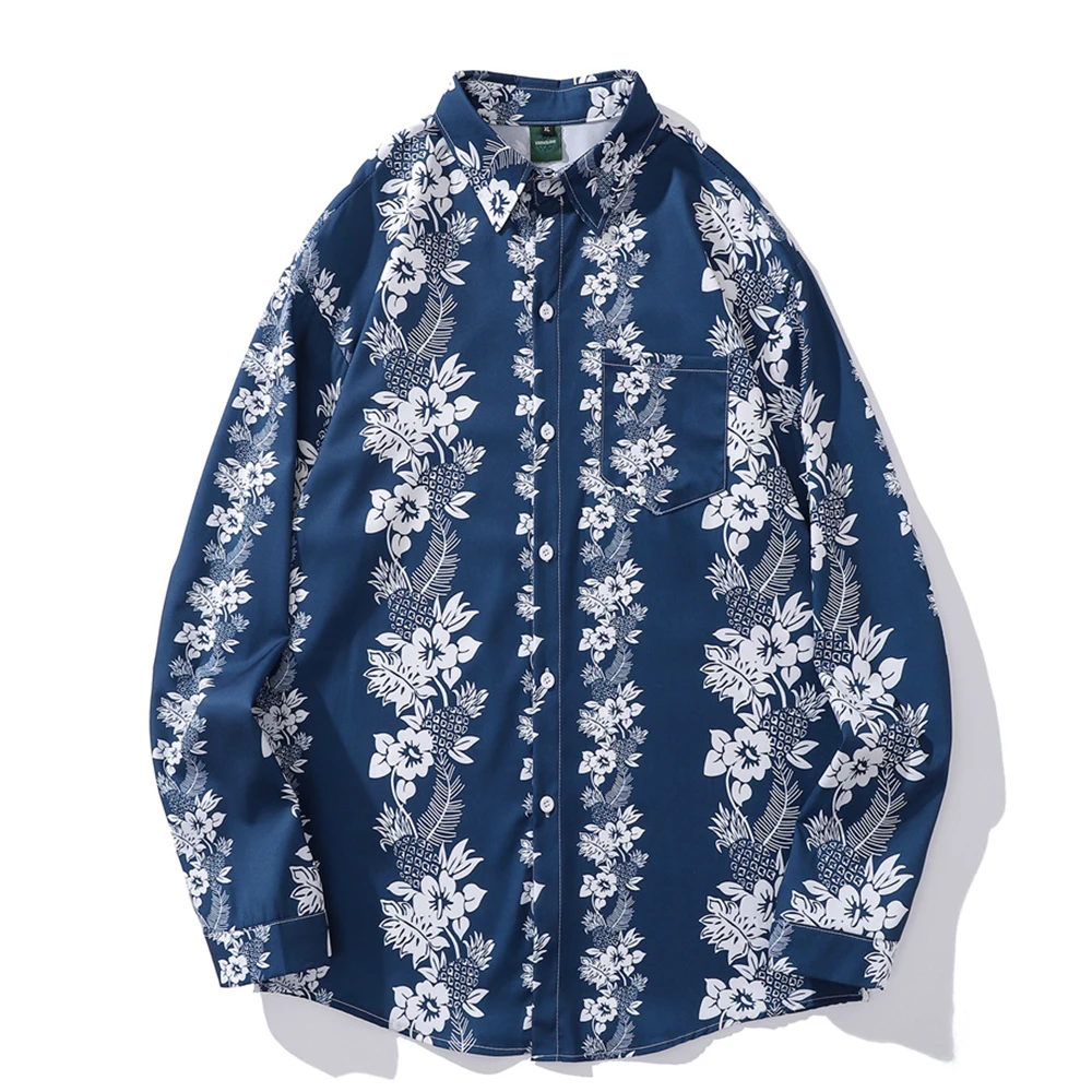 

Цветочная полная печать на пуговицах гавайская рубашка мужская женская с длинным рукавом из тонкого материала для отдыха Пляжная рубашка унисекс Одежда