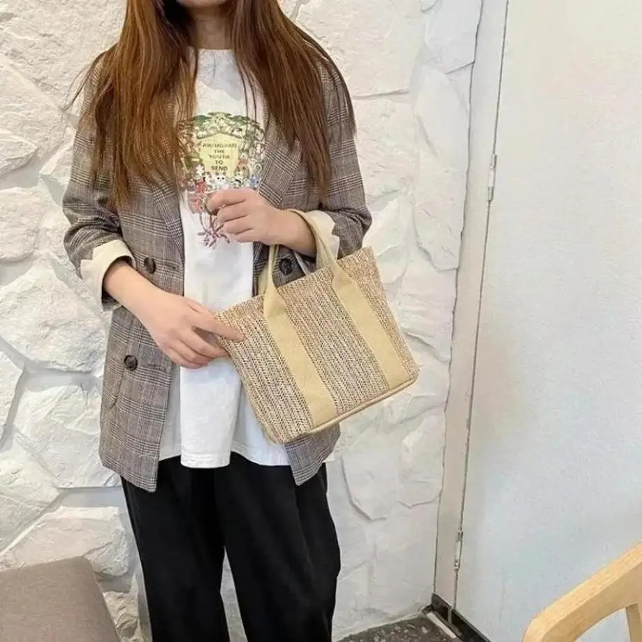 1 Pcs Single Shoulder Diagonal Cross Woven Bag Large Capacity Summer Women's Fresh Travel And Vacation Versatile Beach Bag