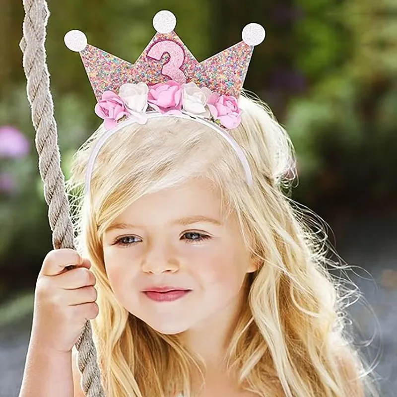 Meistverkauftes Prinzessin-Geburtstagskronen-Stirnband – Blumenmuster für Mädchen im Alter von 1–6 Jahren, perfekt, machen Sie Ihre kleine Prinzessin glänzen hell – Detail 1