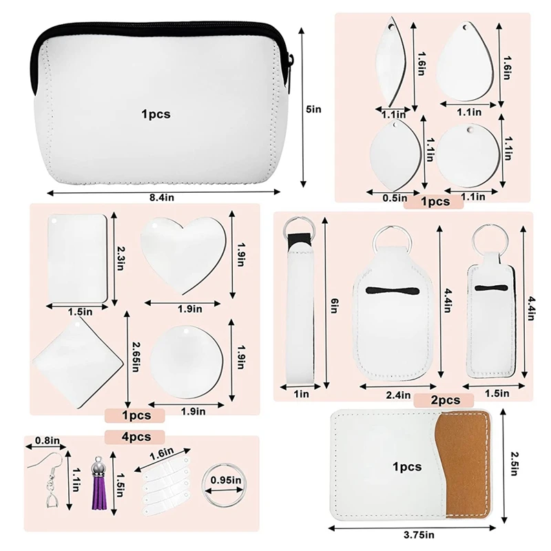 Sublimation Blanks Products, Including Earring, Keychain Blanks, Makeup Bags,DIY Sublimation Heat Transfer Craft