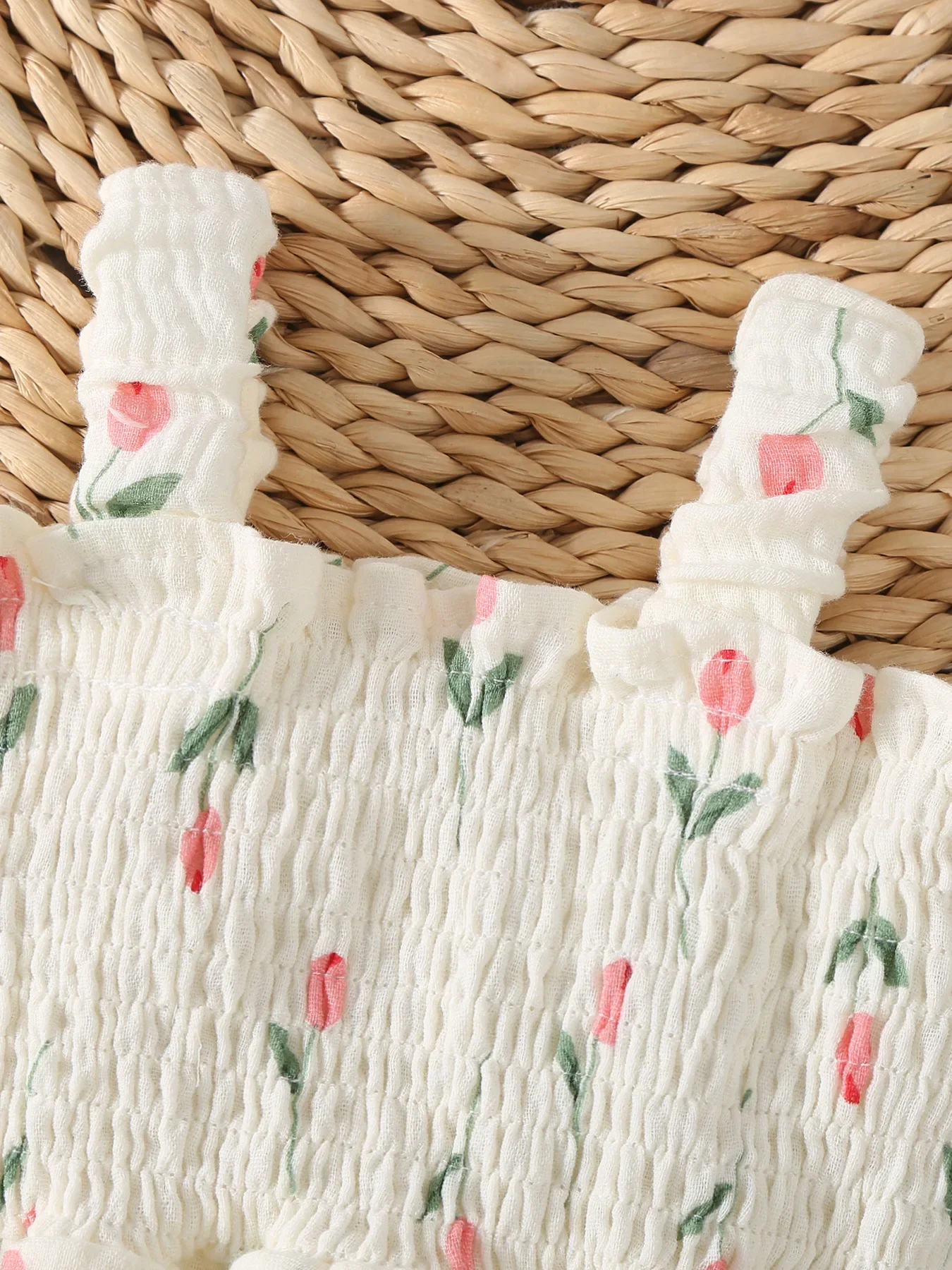 Cotton Baby Girls Summer Jumpsuit with Hat and Suspenders