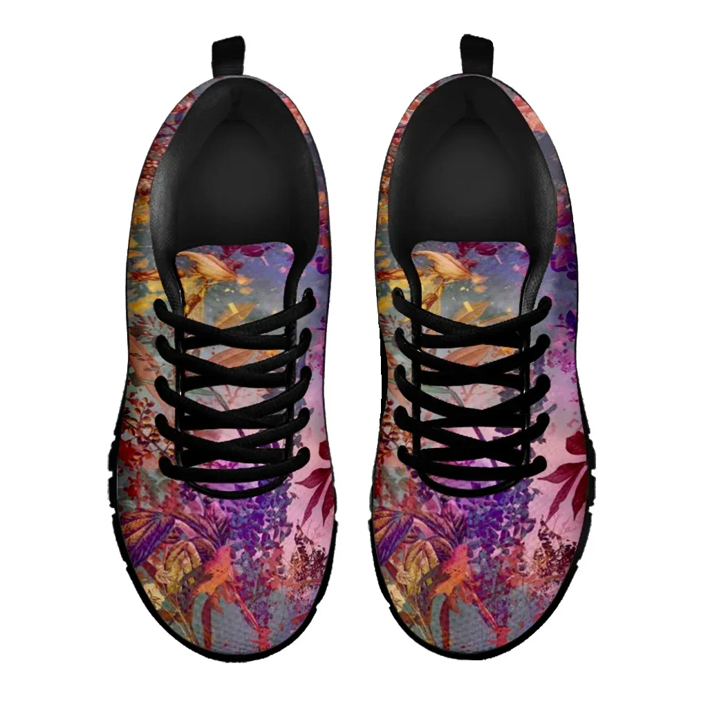 Pretty Dark Tropical Flower Print Ladies Sport Sneakers Breathable Lace Up Flat Shoes For Women Comfort Zapatillas