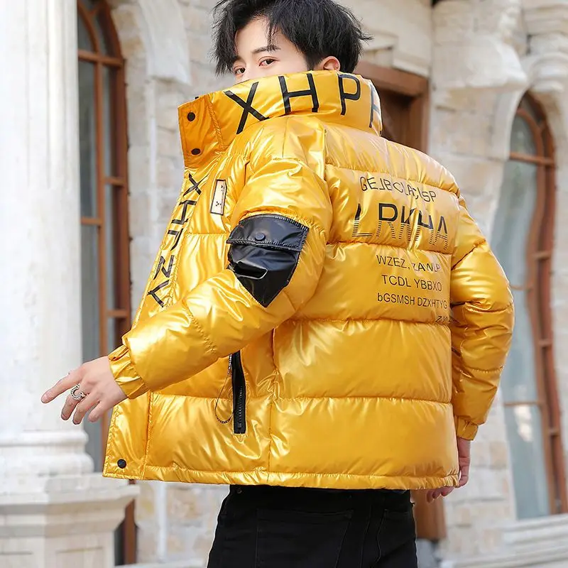 Stand-up Leather Thick Padded Jacket Men Plus Down Padded Jacket Trend Bright Faced Youth Padded Jacket Jacket