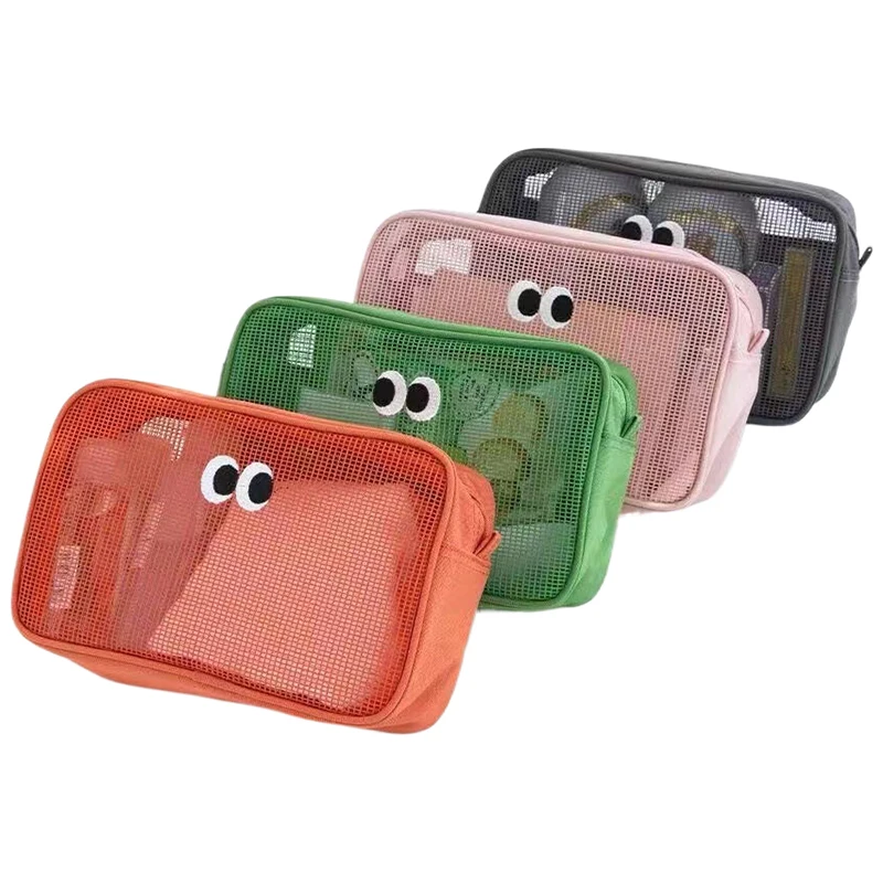 캔디 컬러 메쉬 화장품 가방, 귀여운 큰 눈 메이크업 케이스, 카와이 메이크업 파우치, 메이크업 케이스, 휴대용 세면 용품 보관 가방, 신제품