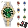 New Hip Hop Iced Out Men Watch Full Rhinestone Around Luxury Quartz Watches Round Clock Unisex Red Dial Wrist Watch Gift 1