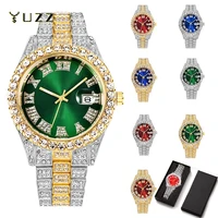 New Hip Hop Iced Out Men Watch Full Rhinestone Around Luxury Quartz Watches Round Clock Unisex Red Dial Wrist Watch Gift 1