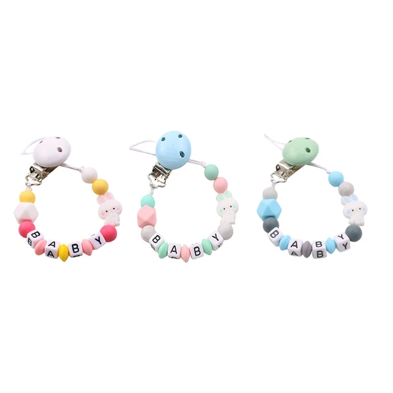 

Alphabet Baby Pacifier Chain Clip Anti-Drop Bunny Pacifier Chain DIY Teether Toy, Baby Gift For Newborn 3Pcs