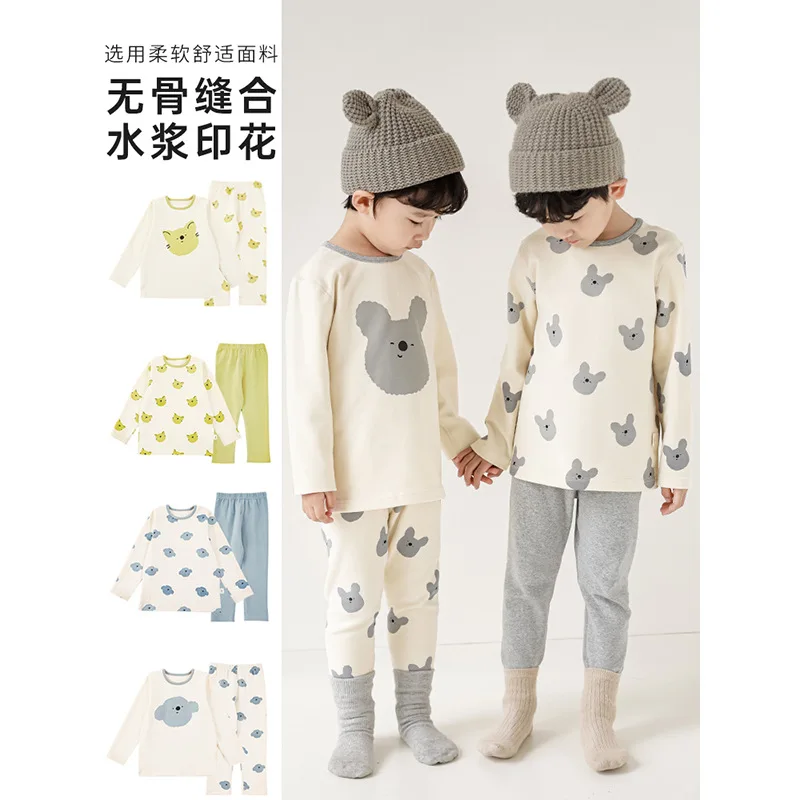 

Пижама с героями мультфильмов для мальчиков, комплект из двух предметов, детский новый теплый костюм с круглым вырезом на осень и зиму