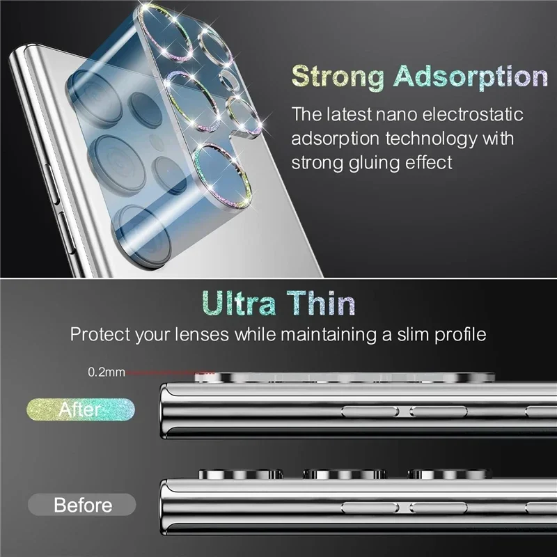 Custodia protettiva per obiettivo della fotocamera con diamanti e glitter Bling per Samsung Galaxy S25 S22 S24 Ultra S23 Plus S24Ultra S24Plus in vetro a copertura totale_voghion.com