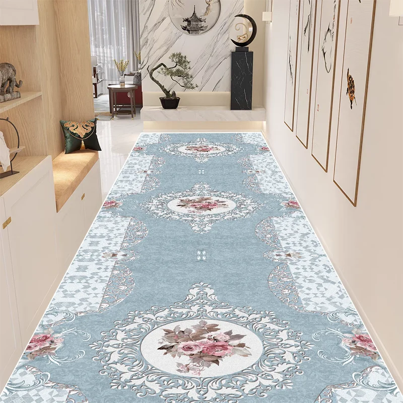 European Home Hallway Carpet Flower Decoration Corridor Runner Carpets Living Room Light Luxury Floor Mat Room Doorway Long Rug 3