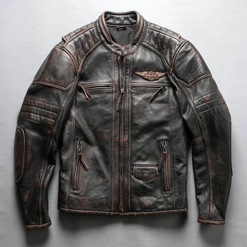 

Male Thick Soft Cow Leather Jacket Brand Designer Vintage Genuine Pilot Large Size Motorcycle Rider Coats
