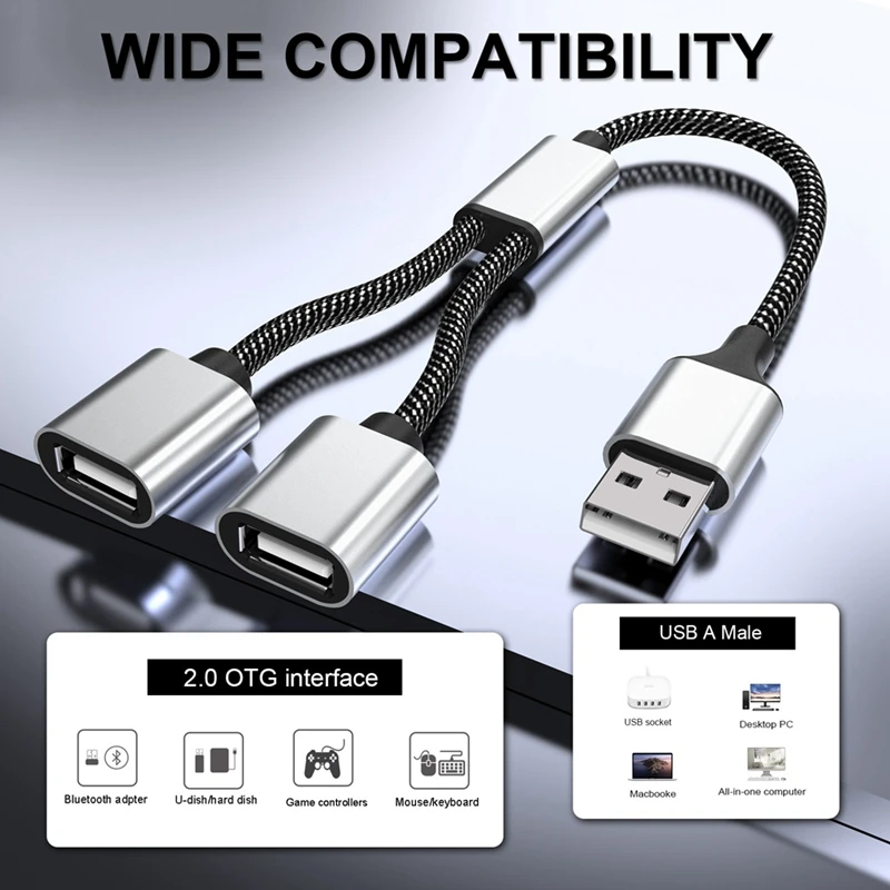 1 PCS USB To USB 2.0 Triple Port HUB OTG Adapter Cable Hab Data Charging Convertor Extension Splitter A To 2