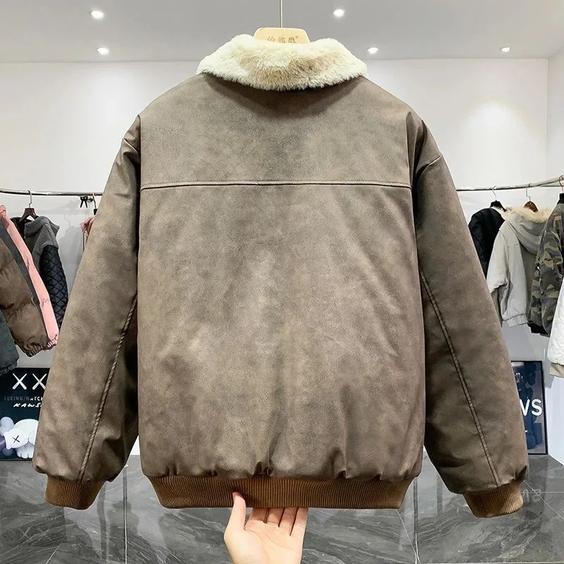 New Autumn and Winter Fashion Trend Thickened Warm Lambskin Workwear Jacket For Men's Casual Loose Sports Plus Size Jacket M-3XL