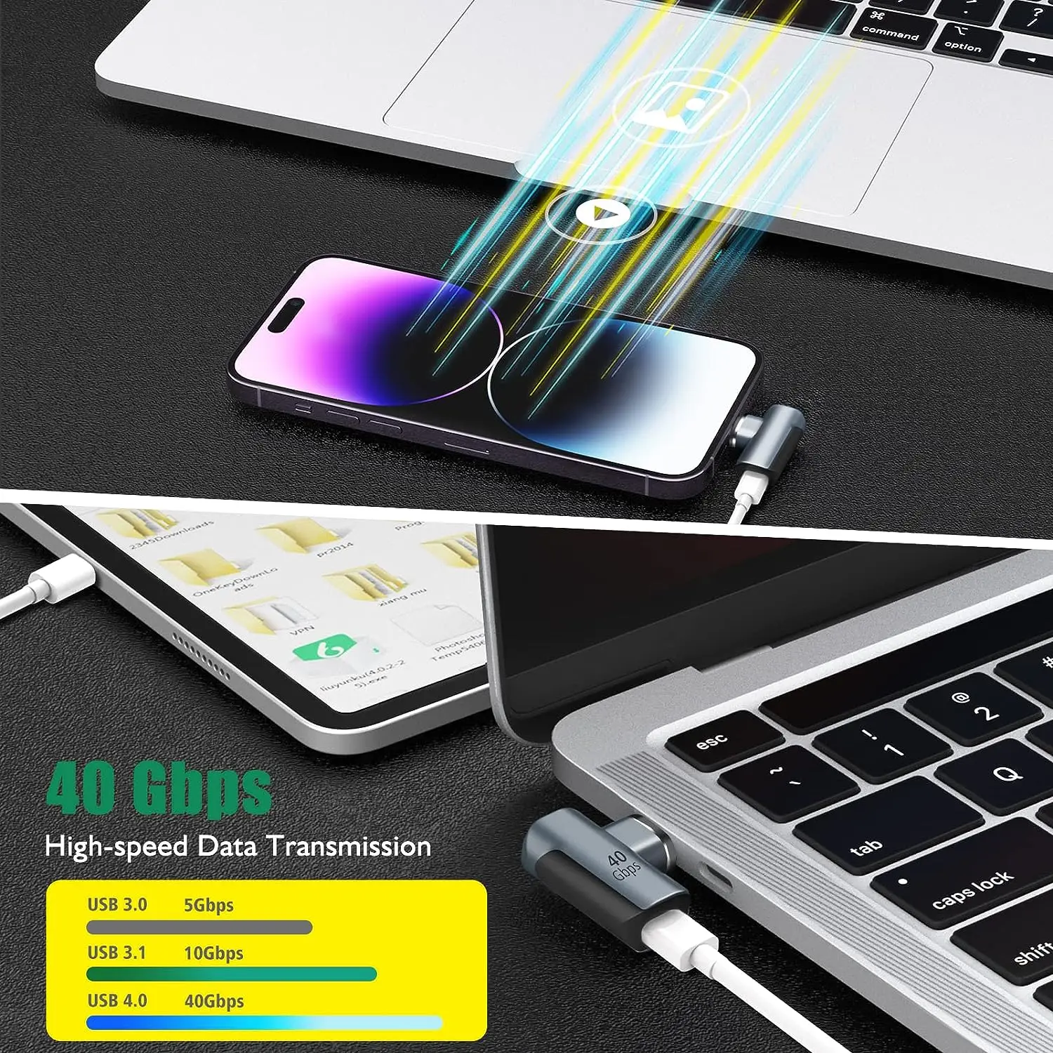 USB C Magnetic Adapter 90 Degree Magnetic USB C Adapter 24 Pins with PD 100W Fast Charge USB 4.0 40Gbps 8K 60Hz