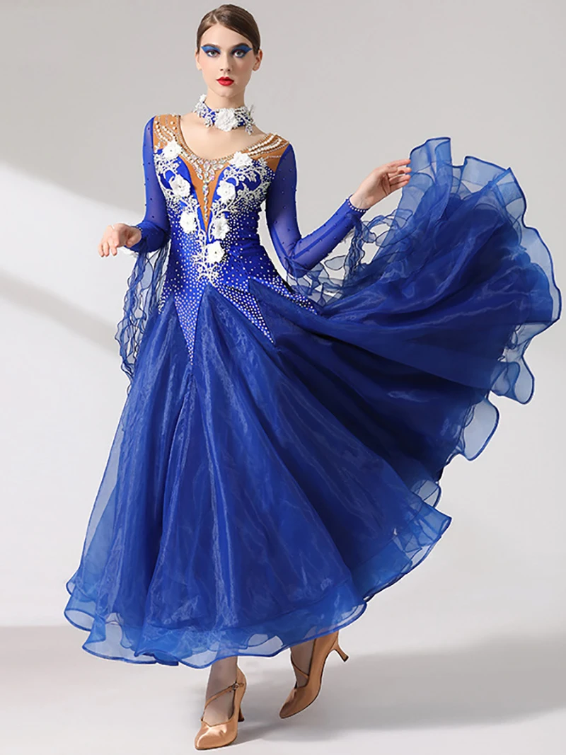 

Adult Women Blue Fairy National Standard Dance Dress Modern Imitation Olympic Diamond Stage Performance Competition Costume