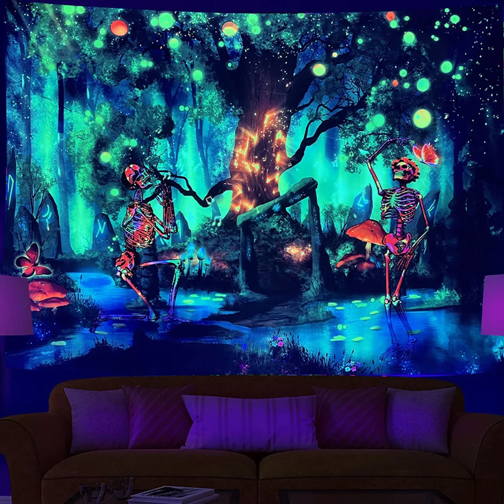 

Large Size Fabric Wall Hanging Tapestry UV Psychedelic Skull Wall Cloth Room Decoration