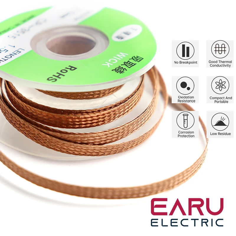 Desoldering Braid Solder Remover Wick Wire 1.5mm 2mm 2.5mm 3mm 3.5mm 1.5M 3M Welding Tin Sucker Cable Lead Cord Flux Repair Tool Desoldering Braid Solder Remover Soldering Repair Tool Desoldering Mesh Braid