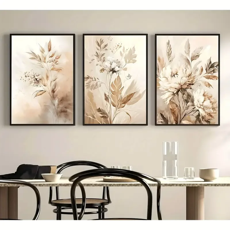 3 Pcs Beige Neutral Flower Canvas Wall Art Wildflowers Floral Botanical ...