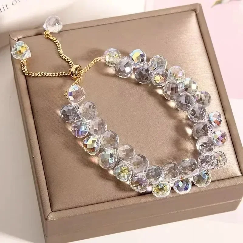 New Transparent Crystal Bracelet for Children Fashion Shiny Stone Beads Elasticity Strand Bangles Jewelry Manchette Bijoux