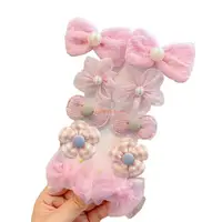 28TD 10PCS Girls Hair Clip Set Bowknot Fabric Hairpins Hairstyle Accessories Lovely Flower Summer Hair Barrettes Toddler Gift