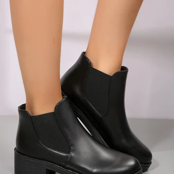 2025 Summer New Women's Fashion Short Boots High Heels Round Head Fashion Boots Casual Versatile Women's Shoes - Image 4