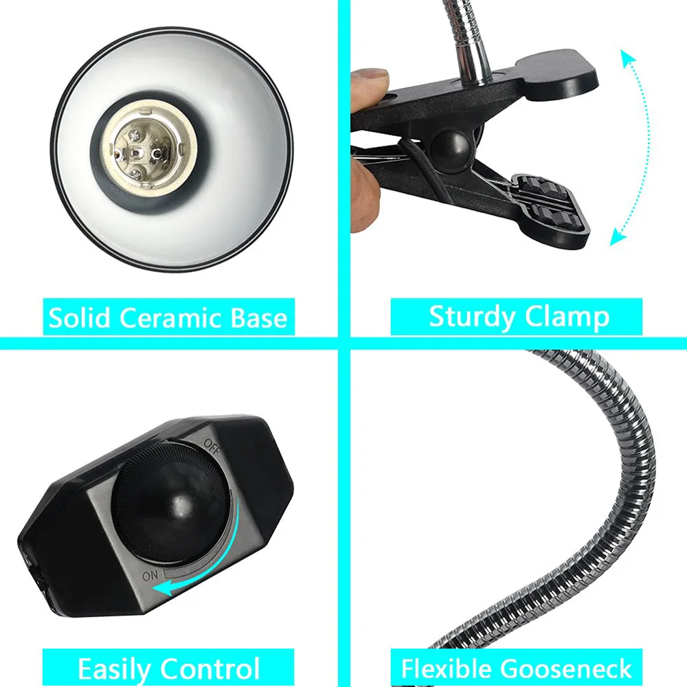 Turtle Calcium Supplement Lamp Lizard Heating Lamp E27 Reptile Shower Clip-on Lampshade Feeding Box Lighting Supplies