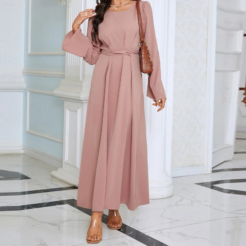 Summer Ramadan Mubarak Abaya Dubai Turkey Muslim Dress Women's Kimono Solid Color Long Fashion Fit Elegant Dresses 2023