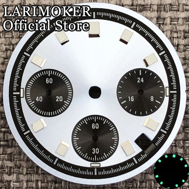 LARIMOKER 30 mm weiß/grau/schwarz/blau steriles Zifferblatt und Zeiger mit grün leuchtendem Uhrwerk, passend für VK63-Uhrwerk, Uhrenzubehör – Detail 5