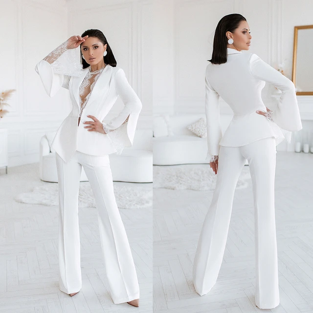 White Bridal Trouser Suits With Long Jacket For Bridal, Mother Of The Bride/Groom  Unique Pant Suit For Evening Occasions Par3078 From Laoye92, $145.31