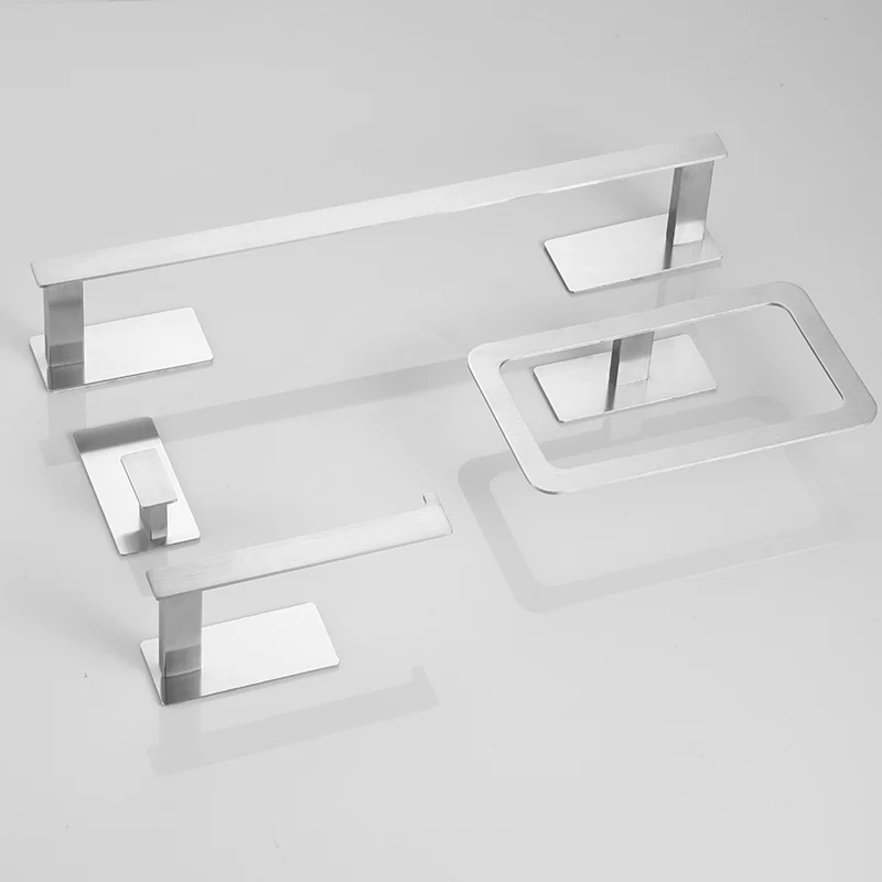 No Drill Stainless Steel Matte Black Bath Hardware Set Self-adhesive Towel Bar Towel Ring Paper Holder Hook Bathroom Accessories paper towel holder toilet paper holder bathroom hardware set