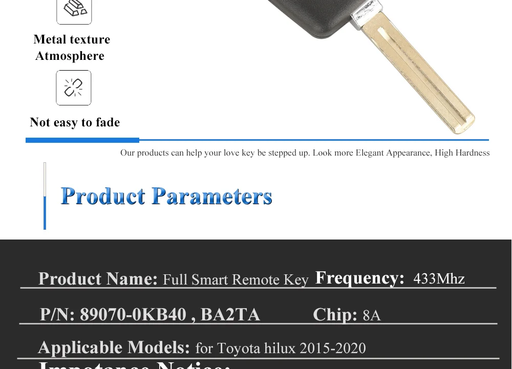Keyforkess-FCCID BA2TA 2 pulsanti telecomando Flip chiave 433MHz H-8A Chip FOB per Toyota Hilux 2015 2016 2017 2018 2019 2020 - Sfc06527f7a7f4c7f852368a1b9a7360bL