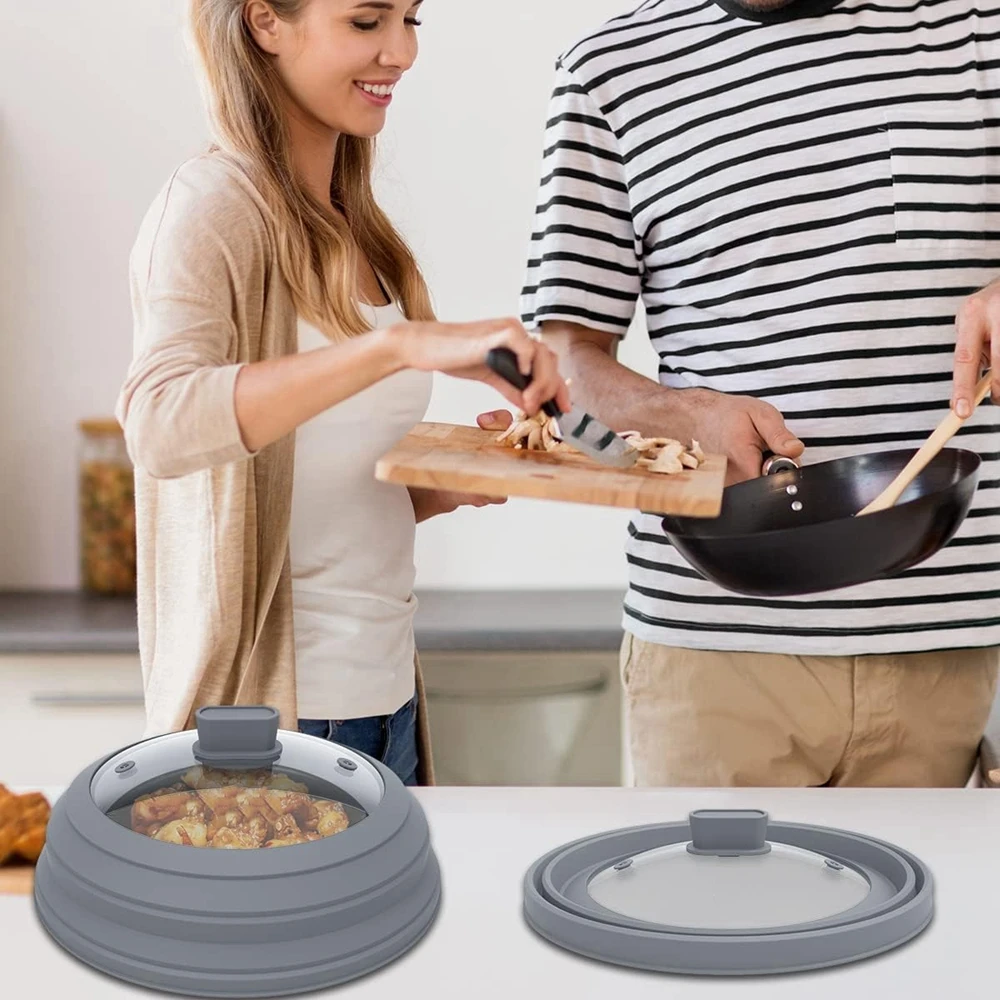 10.5 inch Microwave Splatter Cover Vented Glass Cover Splatter Guard Lid with Collapsible Silicone as Pot Plate 9in food cover,microwave cover