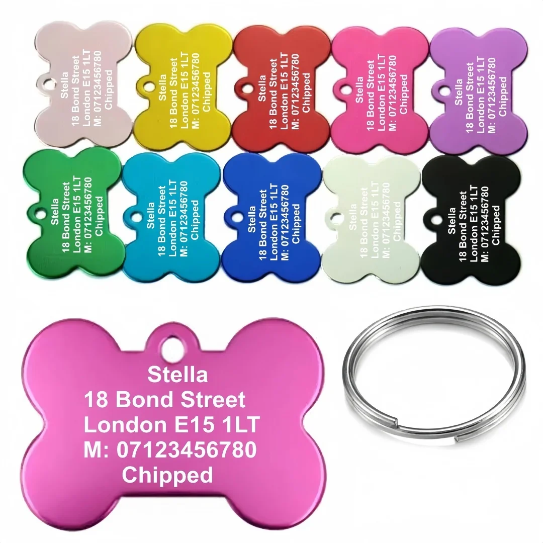 Personalized Pet ID Tag for Dogs & Cats - Deep Engraved Aluminum Collar Nameplate with Free Engraving | Address, Number