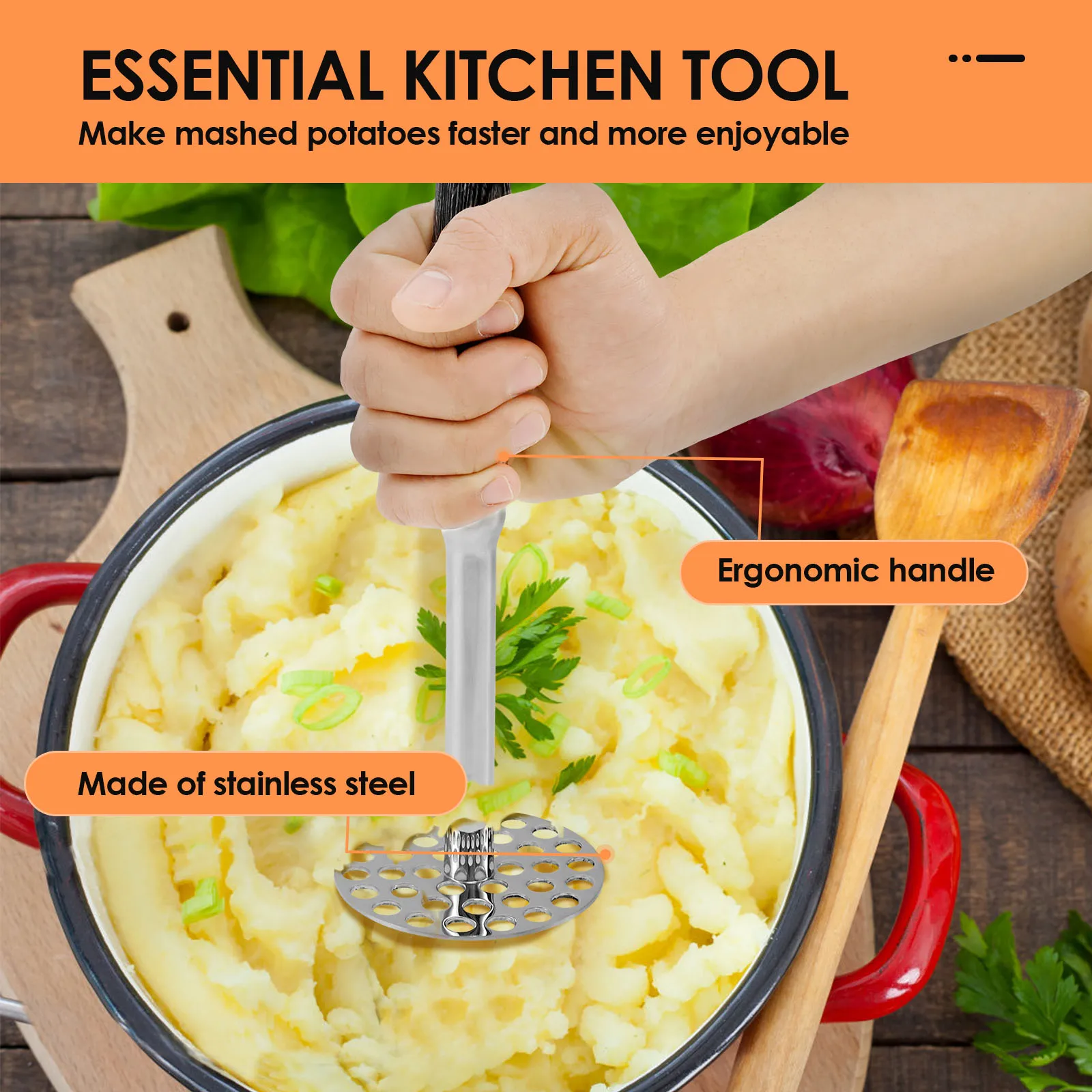 Small Potato Masher Stainless Steel Mini Avocado Masher Manual Fruit Vegetable Pressure Mud Machine Kitchen Children Food Crushe