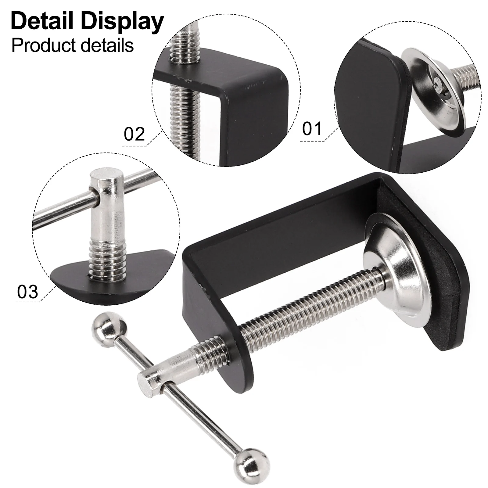 Table Mount Clamp Clamp Home Office Shop C-shaped Design Silicone Pad Stable Metal Base 5cm Height Securely Mount