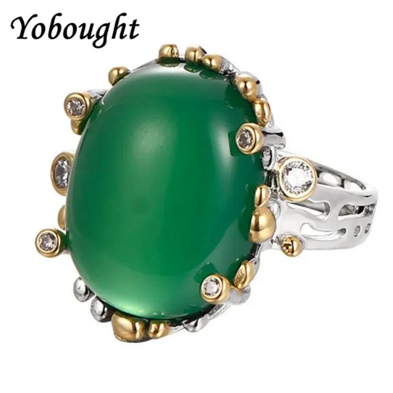 S925 Argento Retrò Stile Nazionale Intarsiato Agata Verde Uovo Faccia Anello Smeraldo Calcedonio Temperamento Palazzo Gemma Anello