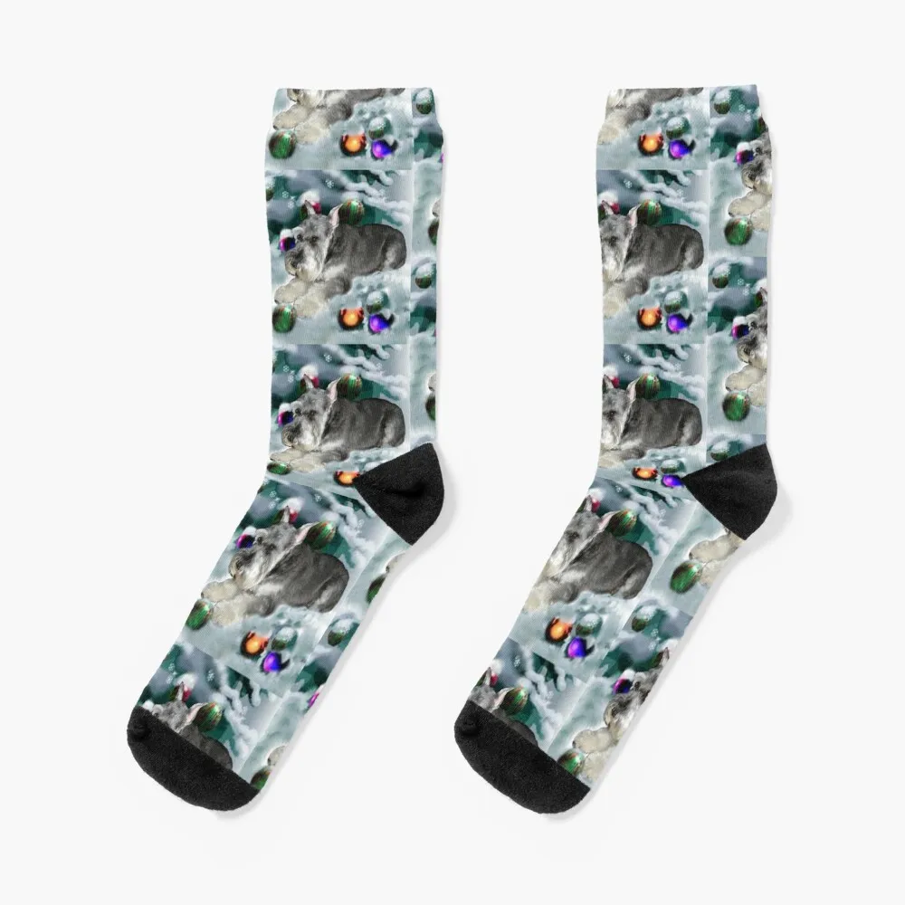 

Miniature Schnauzer Christmas Gifts Socks happy christmass gift colored floor Socks Men Women's