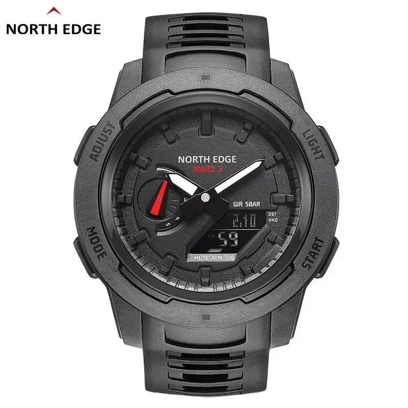 NORTH EDGE Mars3 Men's Military Style Digital Sports Watch – Waterproof Carbon Fiber Design with World Time Functionality