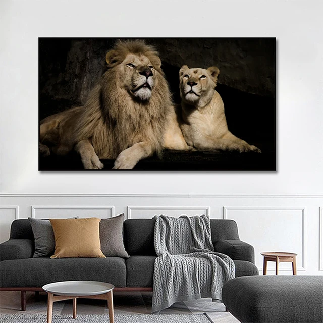 thumbnail image 1 of Pósteres de animales de leopardo y león de gran tamaño, elefante africano, tigre, cuadro de pared, pintura en lienzo de una pieza, decoración del hogar sin marco, 1 of 5