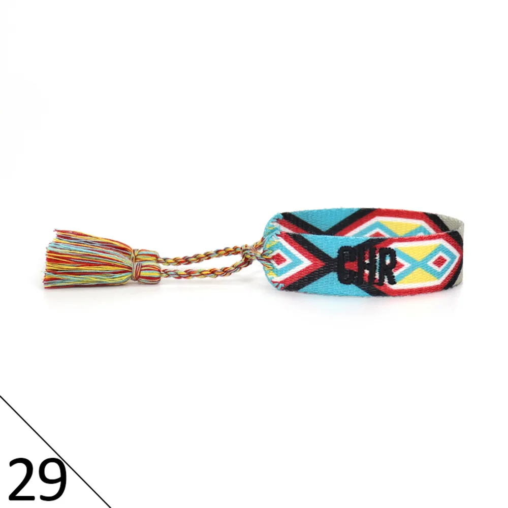 Embroidery letters braided bracelet bohemian tassel hand rope fashion jewellery can be customised with personalised letters logo