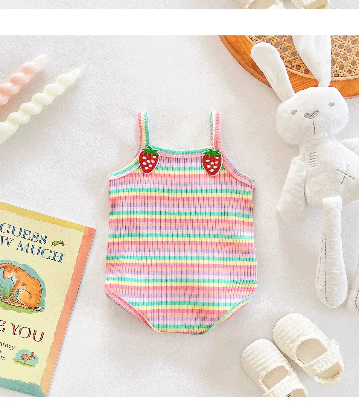 Ircomll 2-teiliges Sommerkleidung für Neugeborene, Mädchen, Schlinge, einteilig, bunte Streifen, Overall, Kleinkind-Tanktop, Träger-Onesies – Detail 7